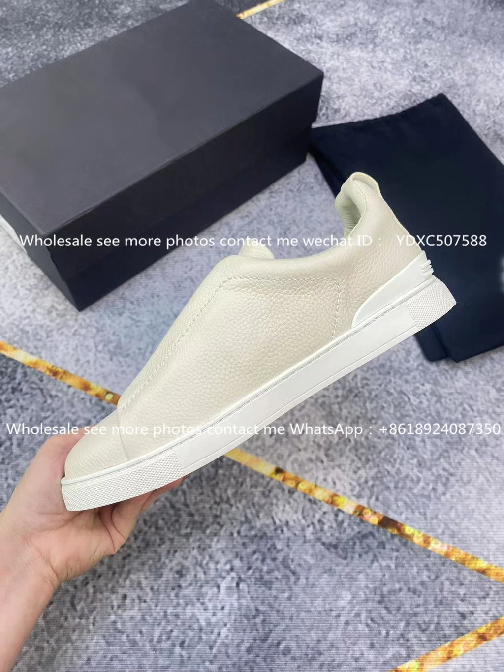 Luxury Leather Men’s Casual Sneakers – Beige Low-Top Loafers