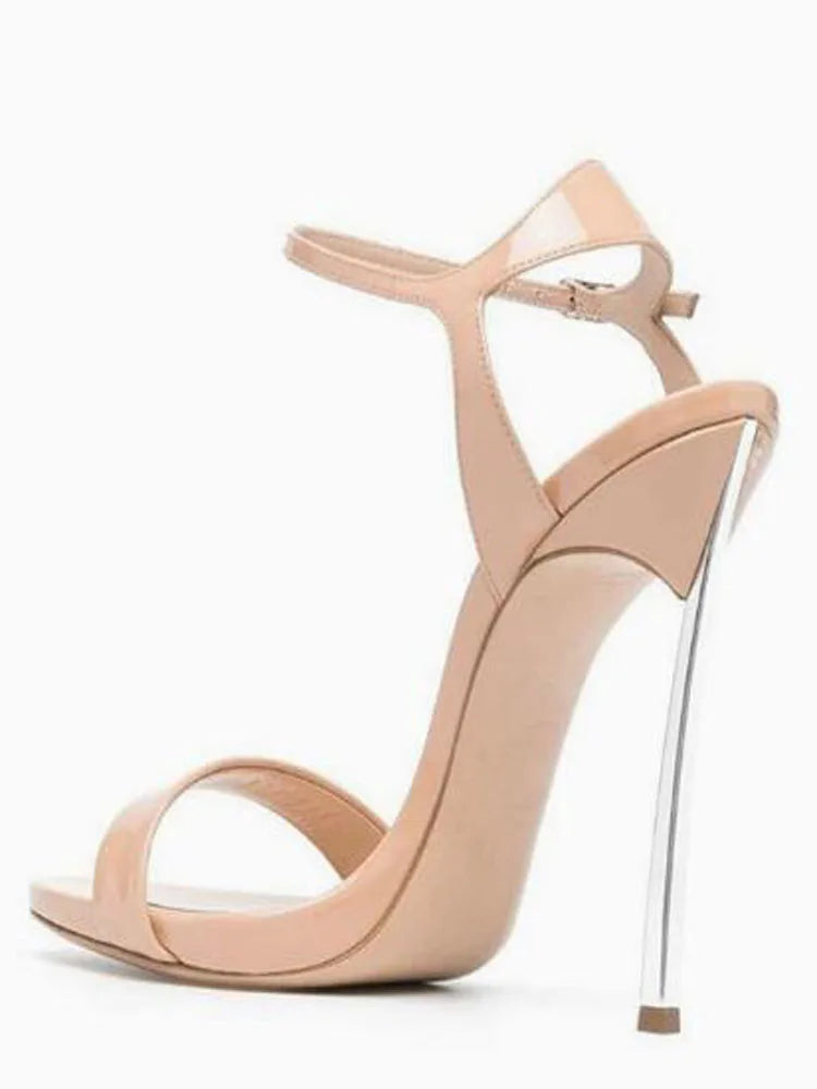 Nude & Black Patent Leather Stiletto Sandals