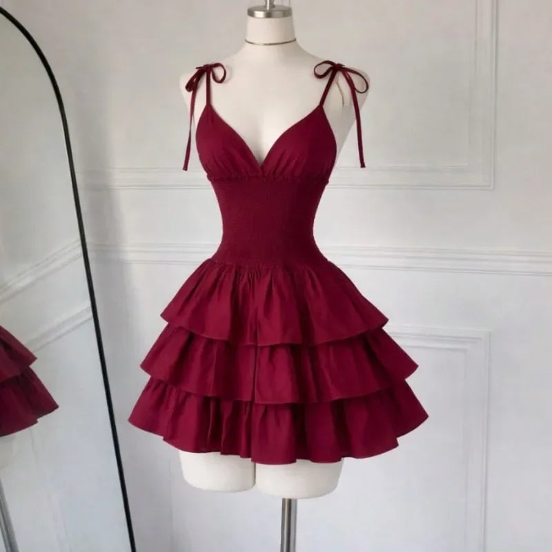 Korean Style V-Neck Ruffle Mini Dress