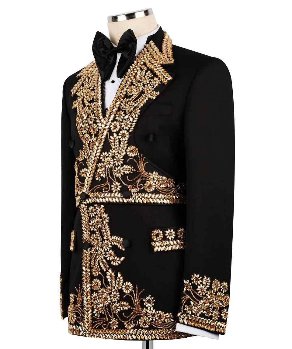 Luxury Crystal Blazer Homme – Veste Double Boutonnage à Strass