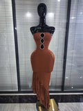 Brown Strapless Shining Diamond Bodycon Bandage Dress