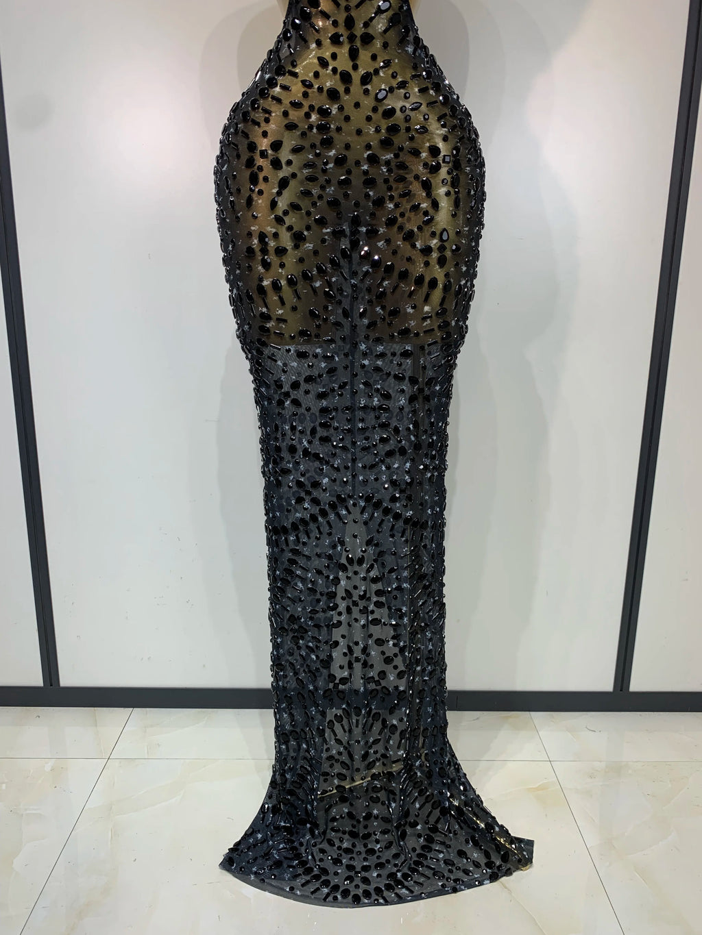 Sparkly Rhinestone Backless Bodycon Maxi Dress