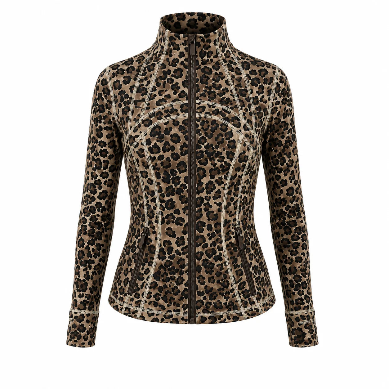Slim Fit Leopard Print Zipper Top