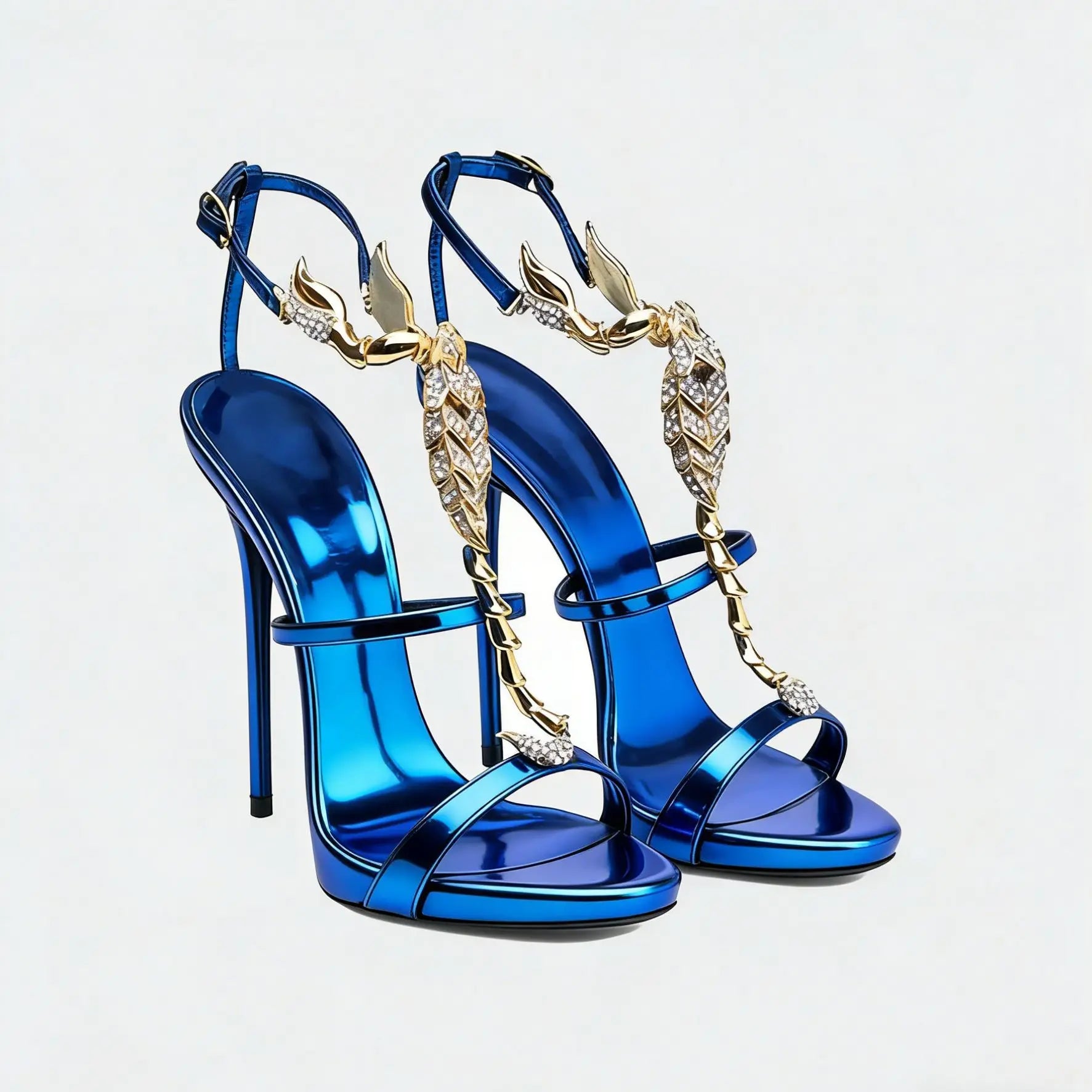 Rhinestone Scorpion Round Toe Stiletto Sandals