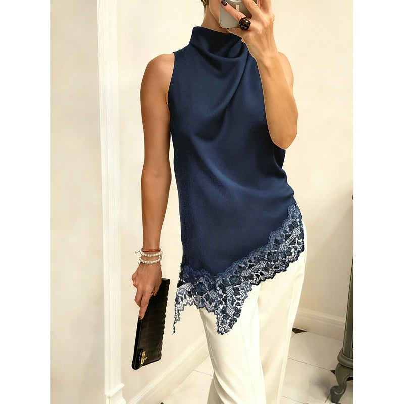 Lace Trim Satin High Low Vest Top