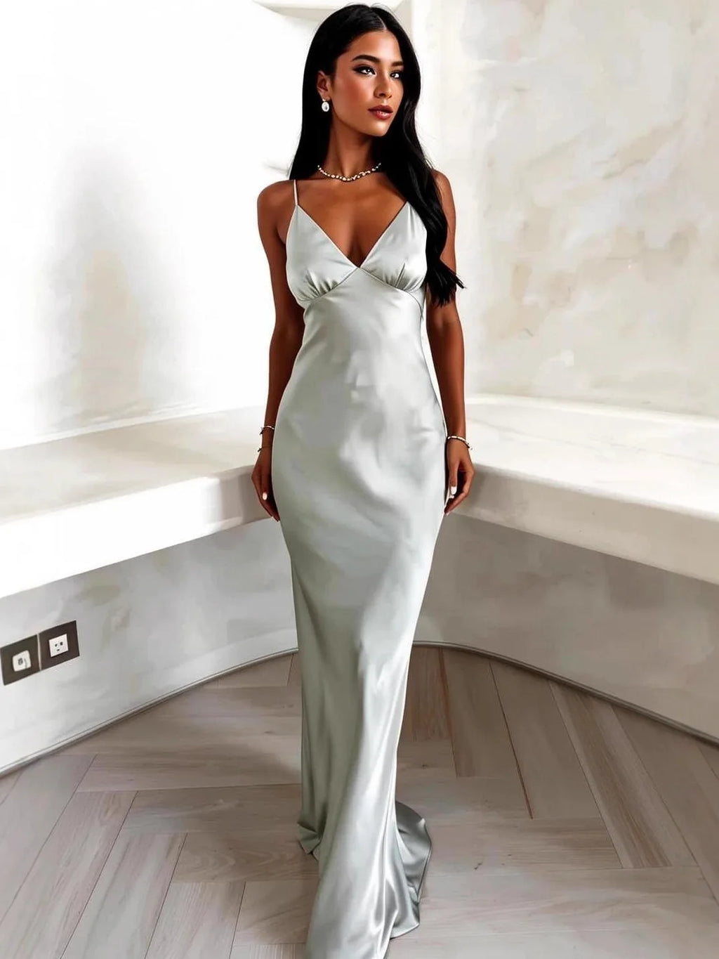 Strapless V-Neck A-Line Maxi Dress