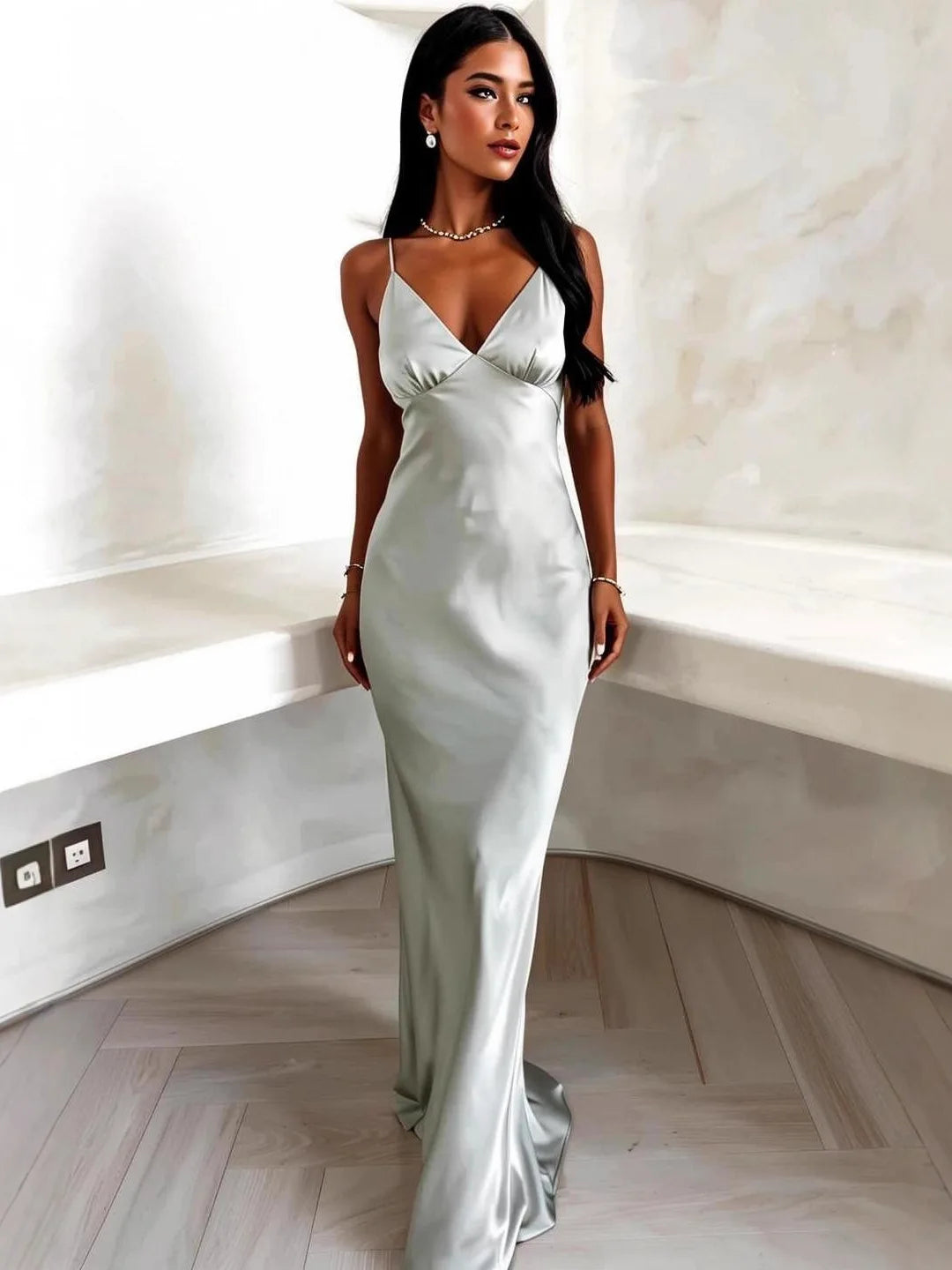 Strapless V-Neck A-Line Maxi Dress