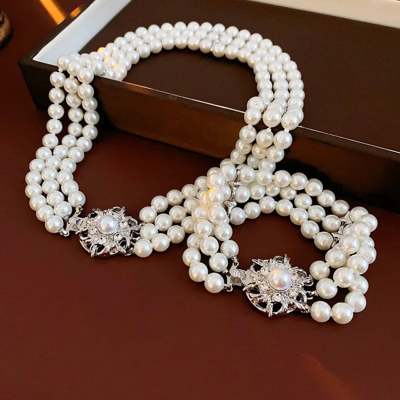 French Style Pearl & Flower Bracelet Set