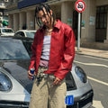 Korean Streetwear Red PU Jacket