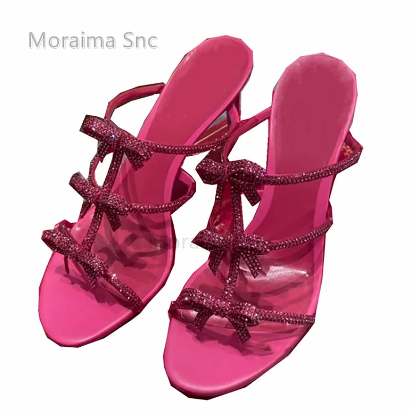Rosy Red Rhinestone Bow Slippers