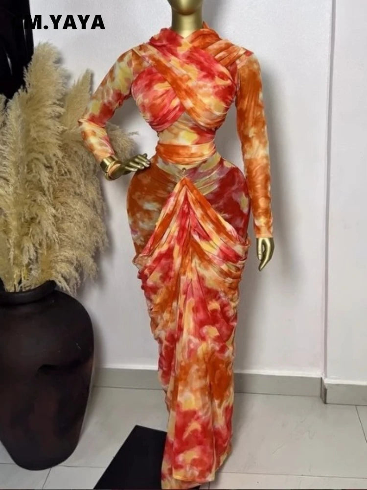 Tie-Dye Crop Top & Ruched Maxi Skirt Set