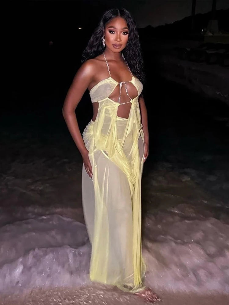 Halter Chain Backless Clubwear Dress