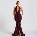 Ruched Mesh Halter Mermaid Maxi Dress