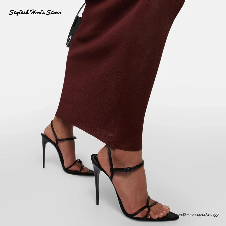 Elegant Women’s Pointed Open-Toe Stiletto Sandals – Strappy Thin Heels