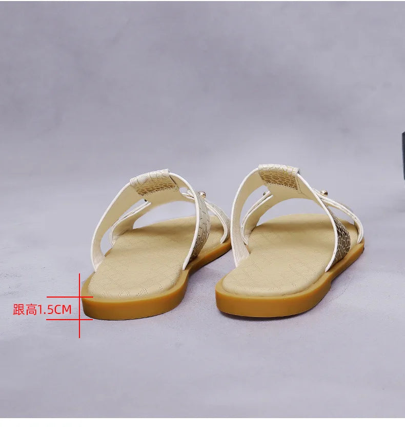 Gradient Croc-Print Leather Slide Sandals – Summer Style