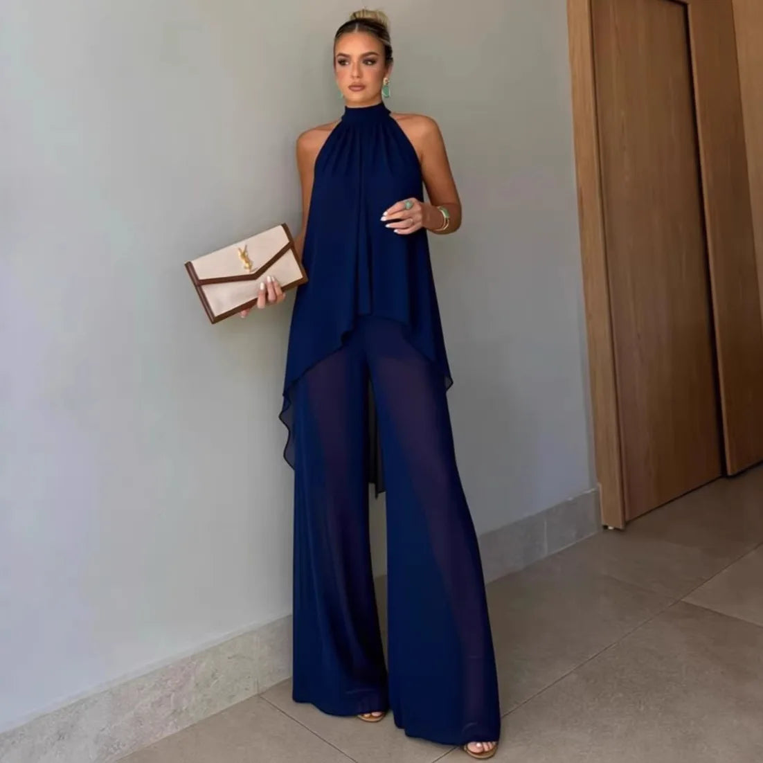 Women Summer Pants Suit: Asymmetrical Sleeveless 2-Piece Set