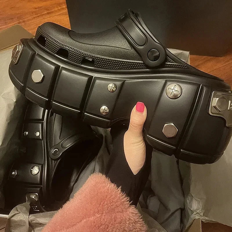 Women’s 6cm Platform Clogs – Metal Rivet Design