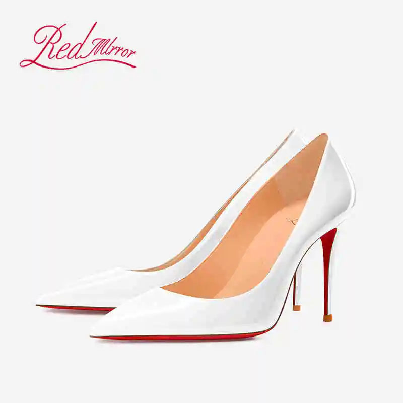 Black Pointed Heels with Red Shiny Bottoms