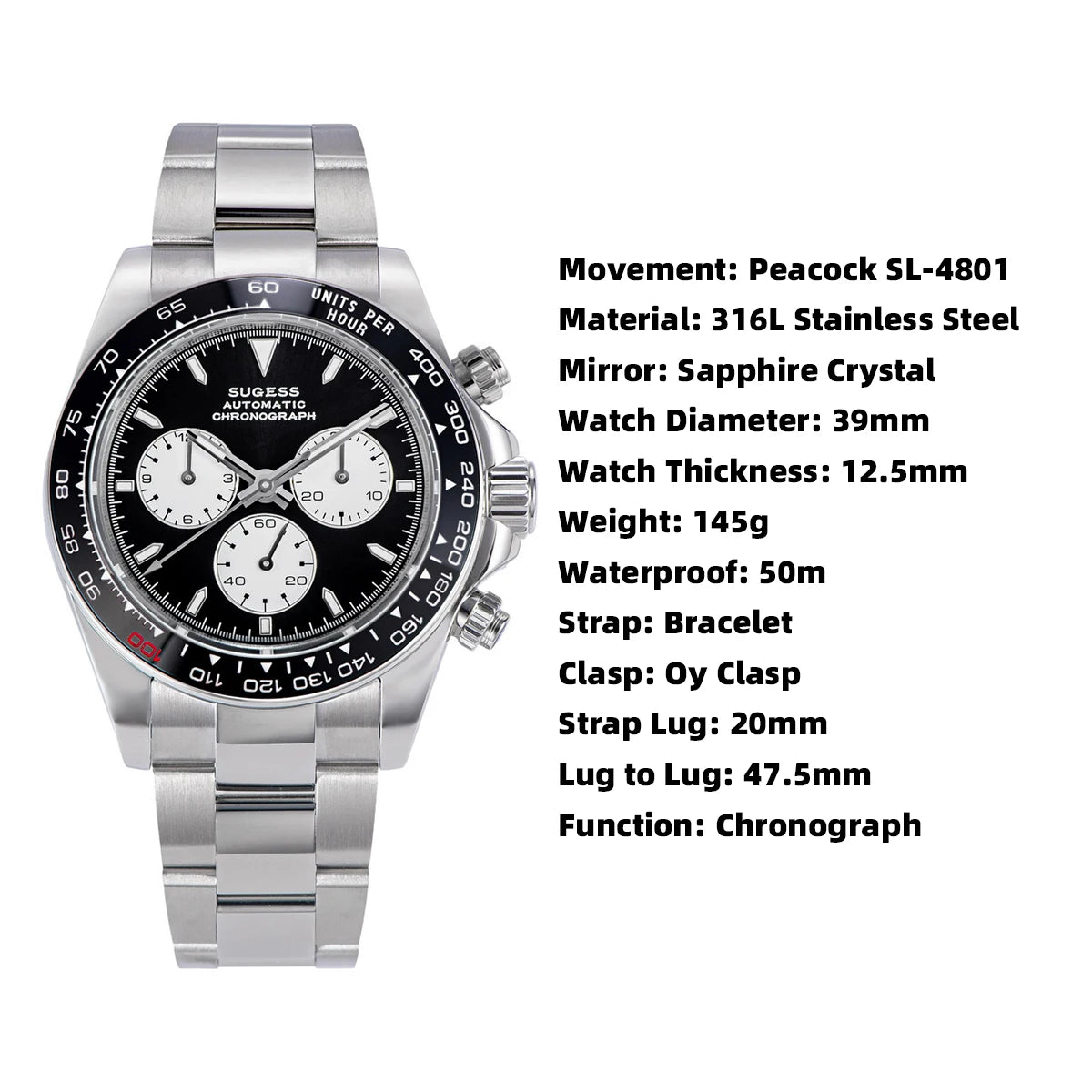 Sugess Panda Diver Chronograph Mechanical Watch