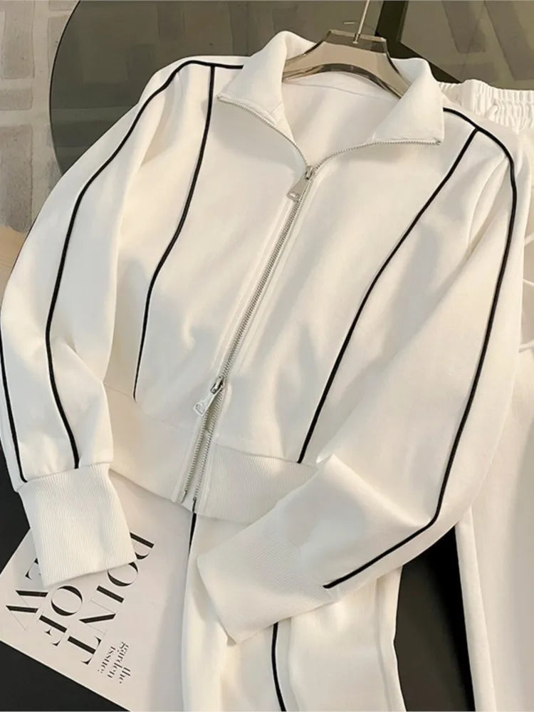 Color-Block Zipper Tracksuit Set