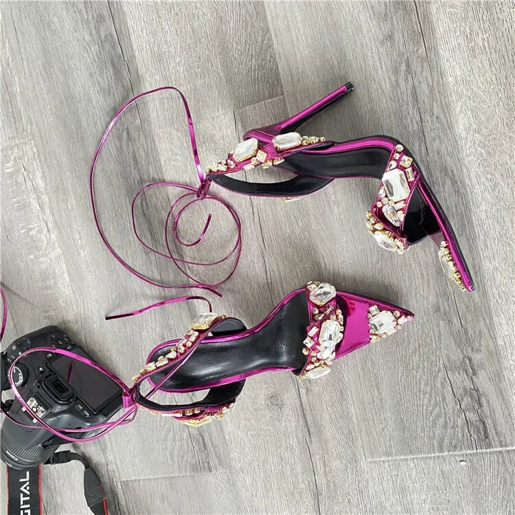 Luxury Rhinestone Pointed-Toe High-Heel Sandals – Elegant Women’s Shoes