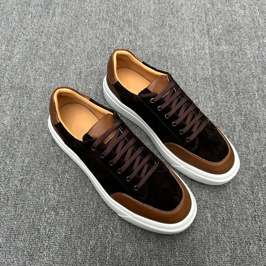 2026 Luxury Cowhide Patchwork Men’s Sneakers – Retro Chunky Sole