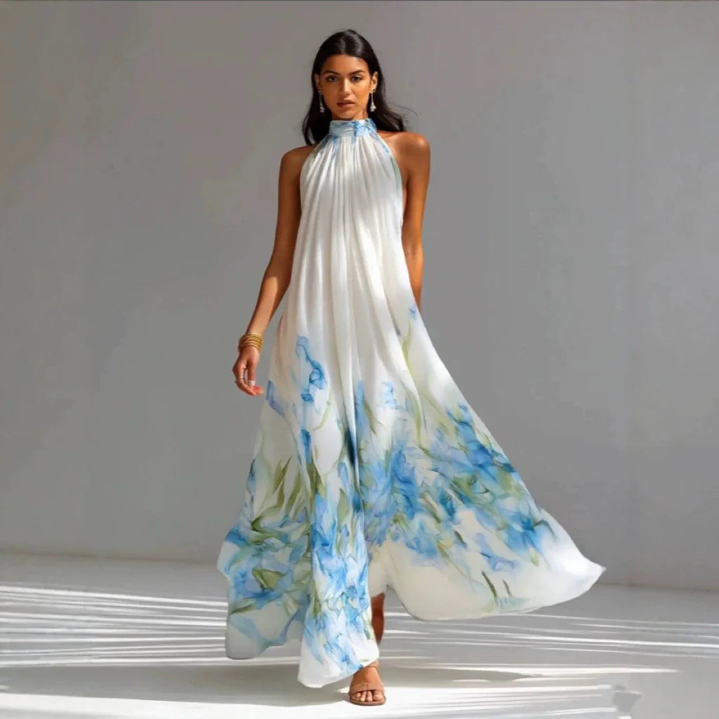 Color-Blocked Neck Hanging A-Line Dress