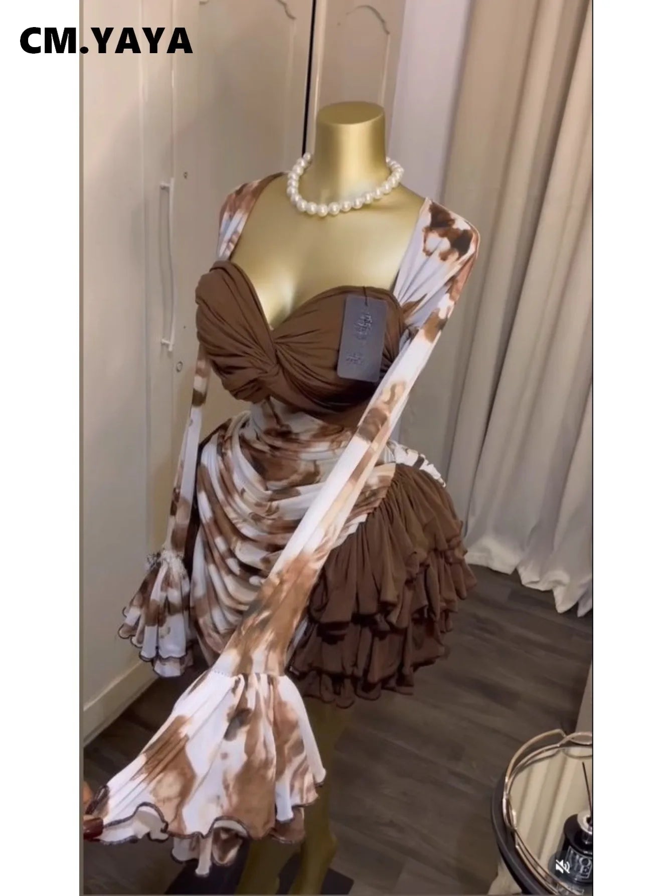 Tie-Dye Bell Sleeve Cascading Ruffle Dress