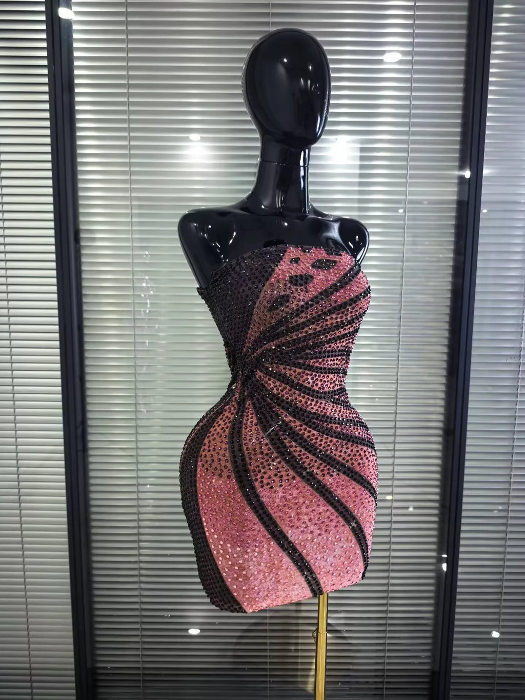 Shining Rhinestone Strapless Mesh Bodycon Mini Dress