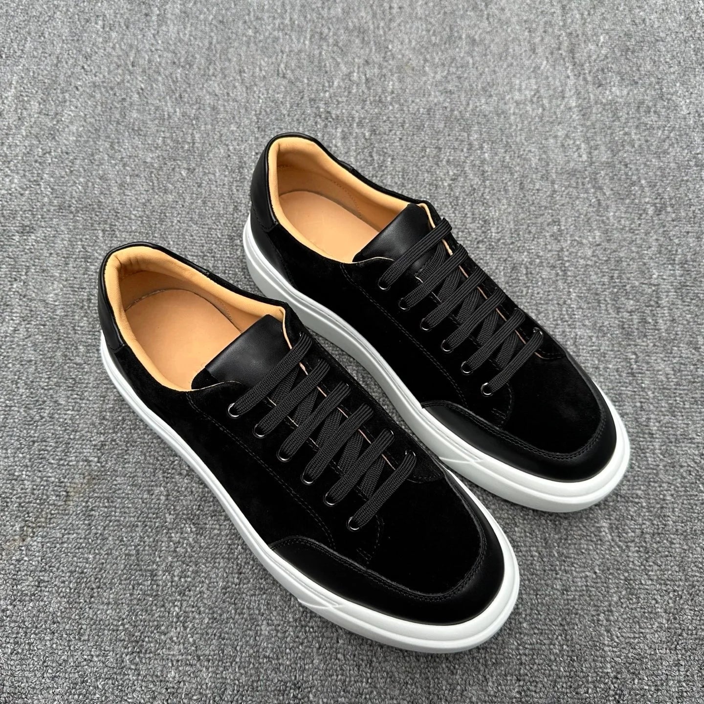 2026 Luxury Cowhide Patchwork Men’s Sneakers – Retro Chunky Sole