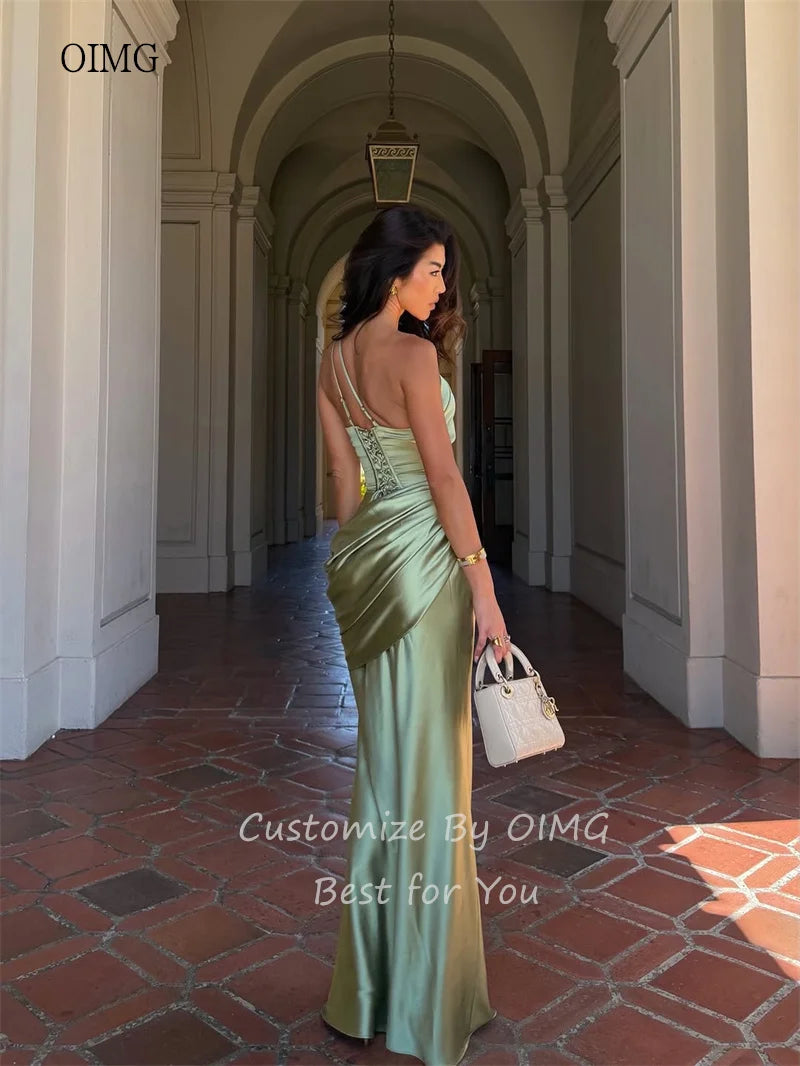 Green One Shoulder Mermaid Prom Gown