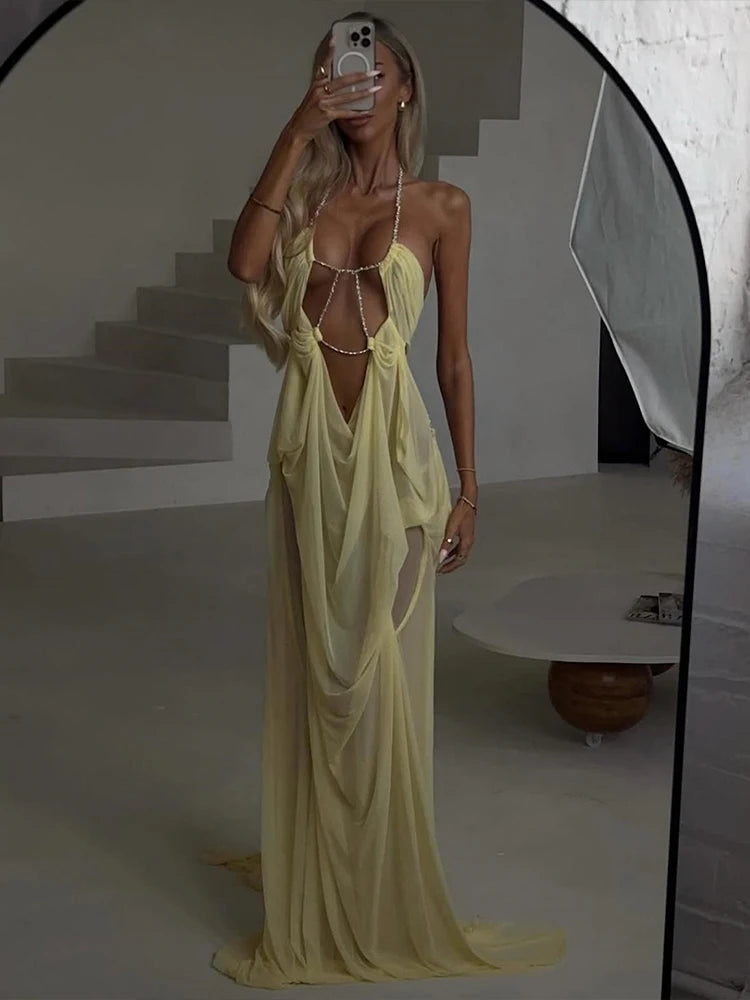 Halter Chain Backless Clubwear Dress