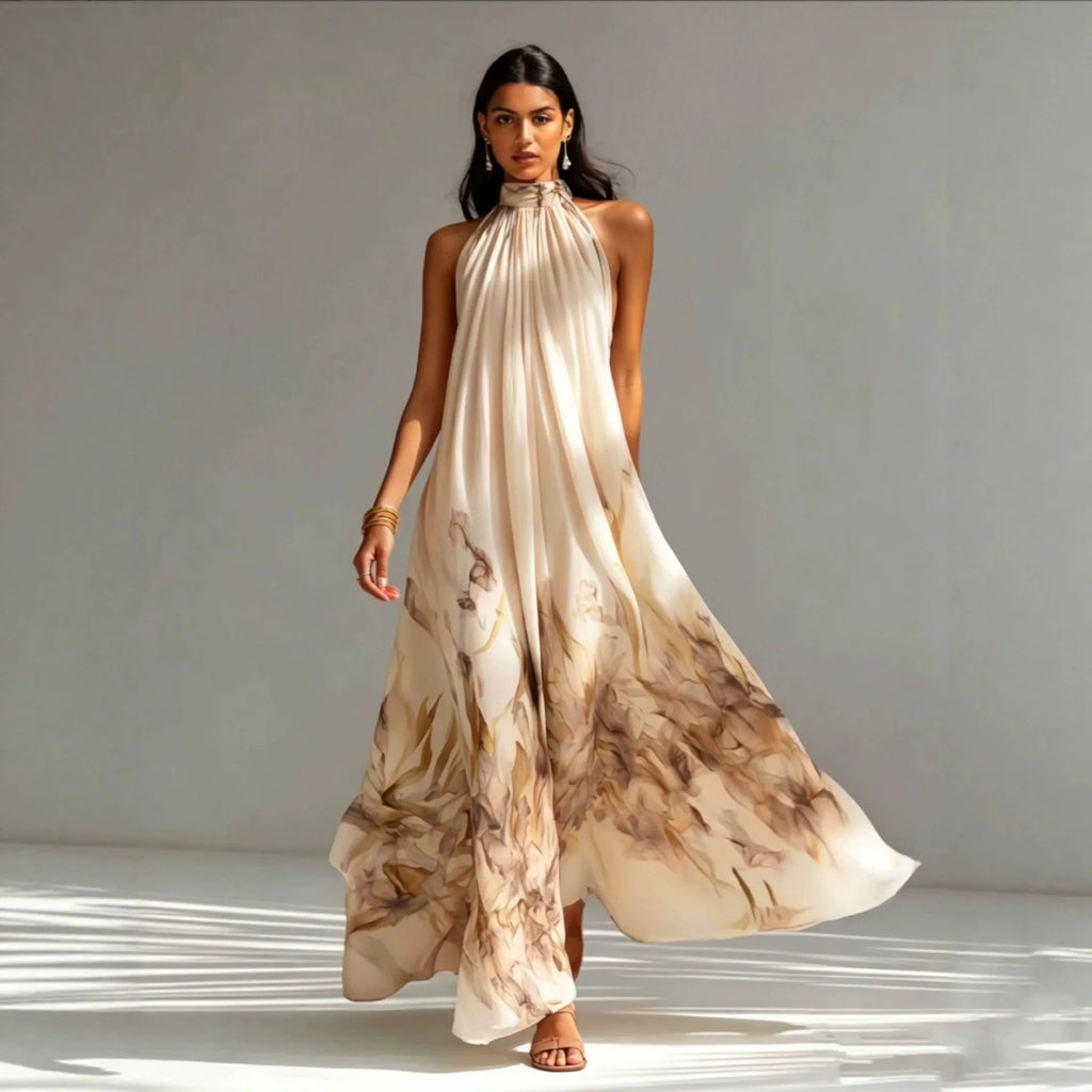 Color-Blocked Neck Hanging A-Line Dress