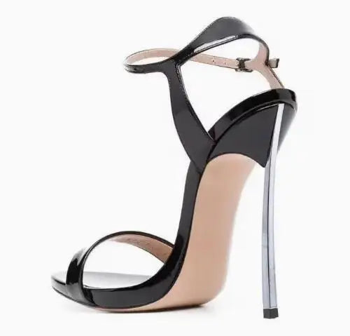 Nude & Black Patent Leather Stiletto Sandals