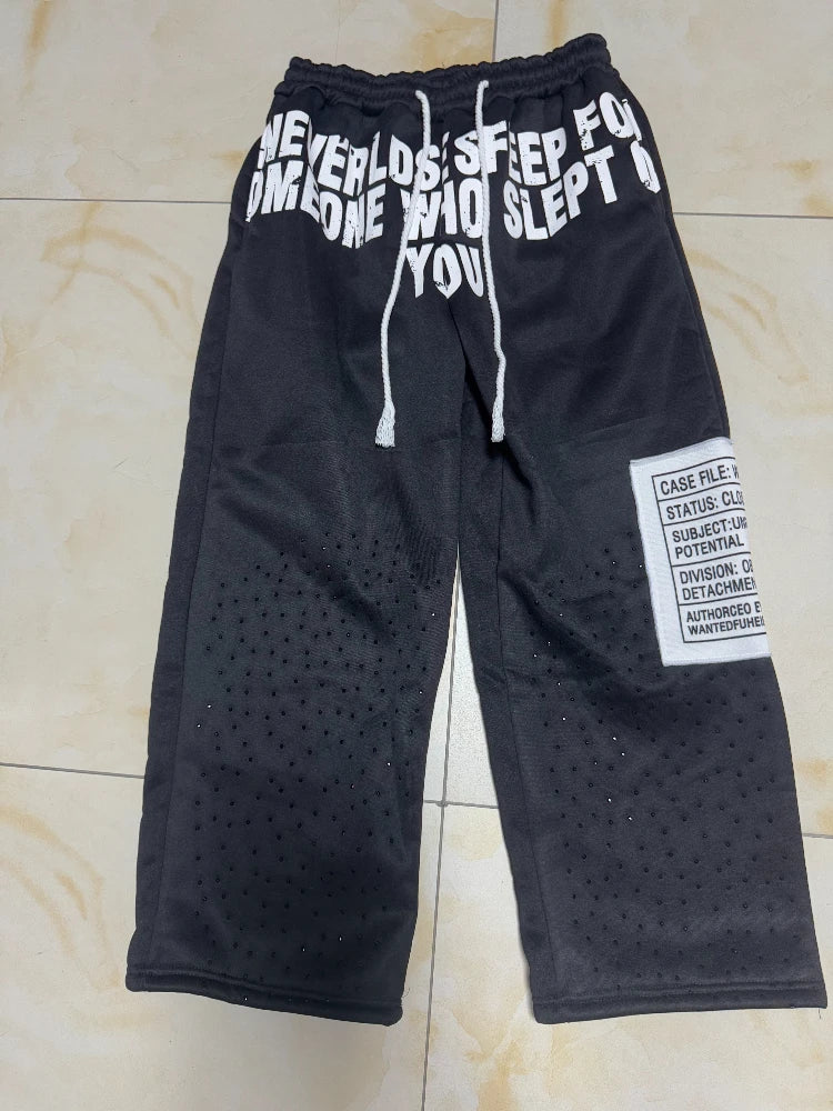 High Street Trendy Street Pants Embroidered Hoodie Design Sense Dark Series Loose Casual Pants Men's and Women's Hoodies Y2K
