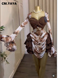 Tie-Dye Bell Sleeve Cascading Ruffle Dress