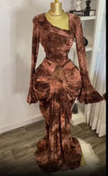Tie-Dye Skew Neck Flare Sleeve Maxi Dress