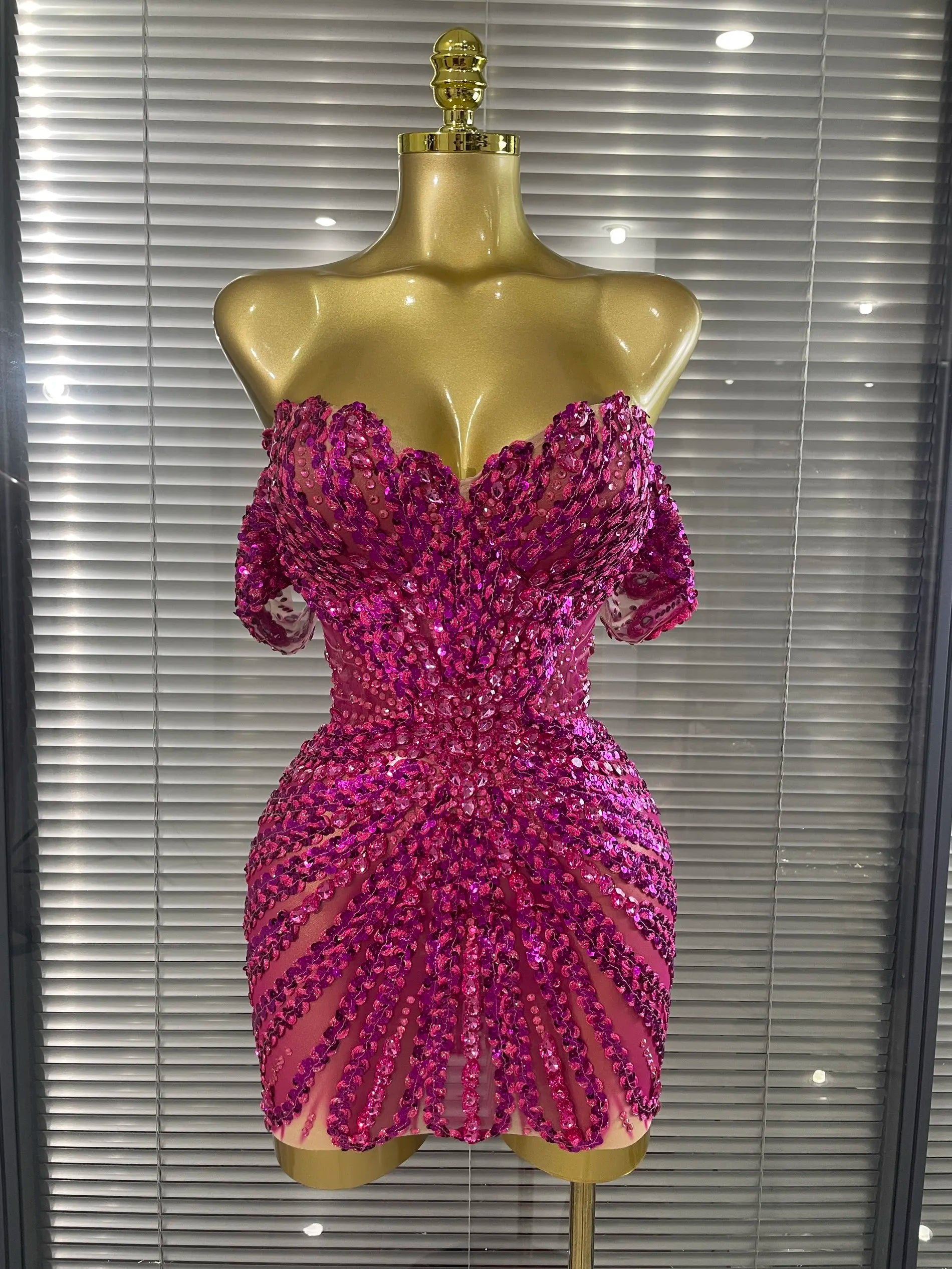 Strapless Shining Sequins Crystal Bodycon Mini Dress