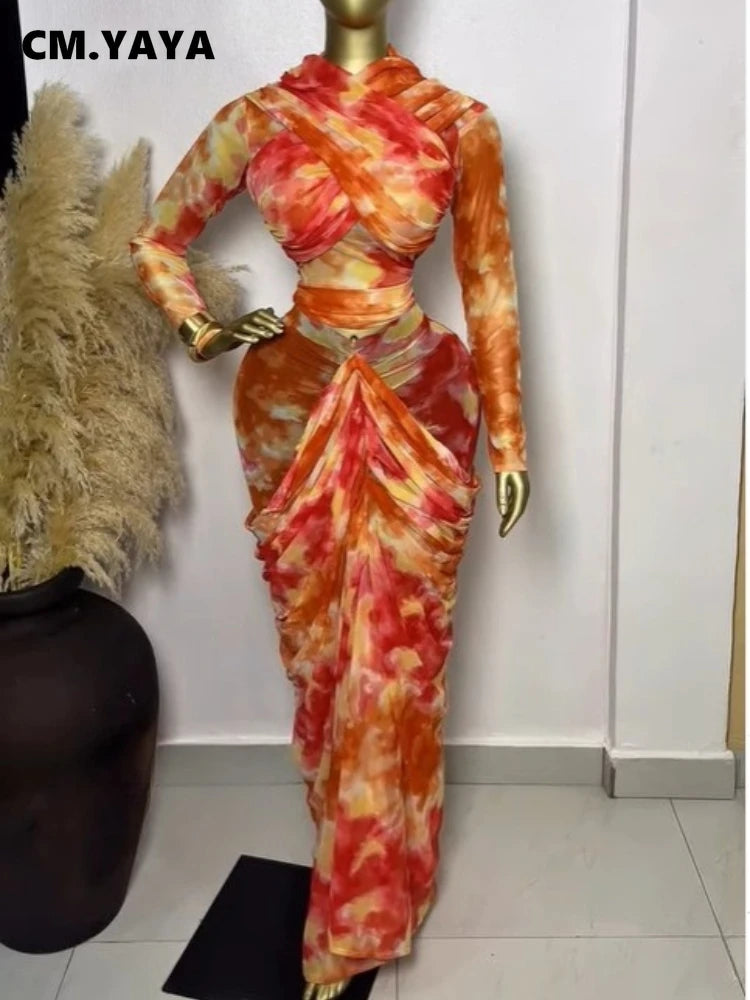 Tie-Dye Crop Top & Ruched Maxi Skirt Set