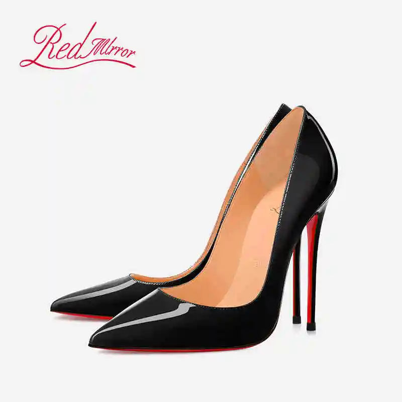 Black Pointed Heels with Red Shiny Bottoms