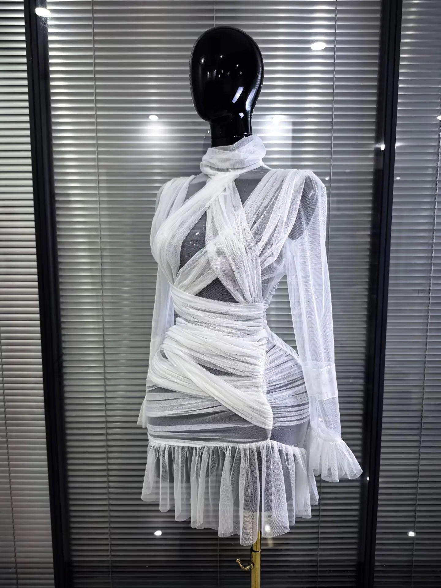 Mesh See-Through Bodycon Mini Dress