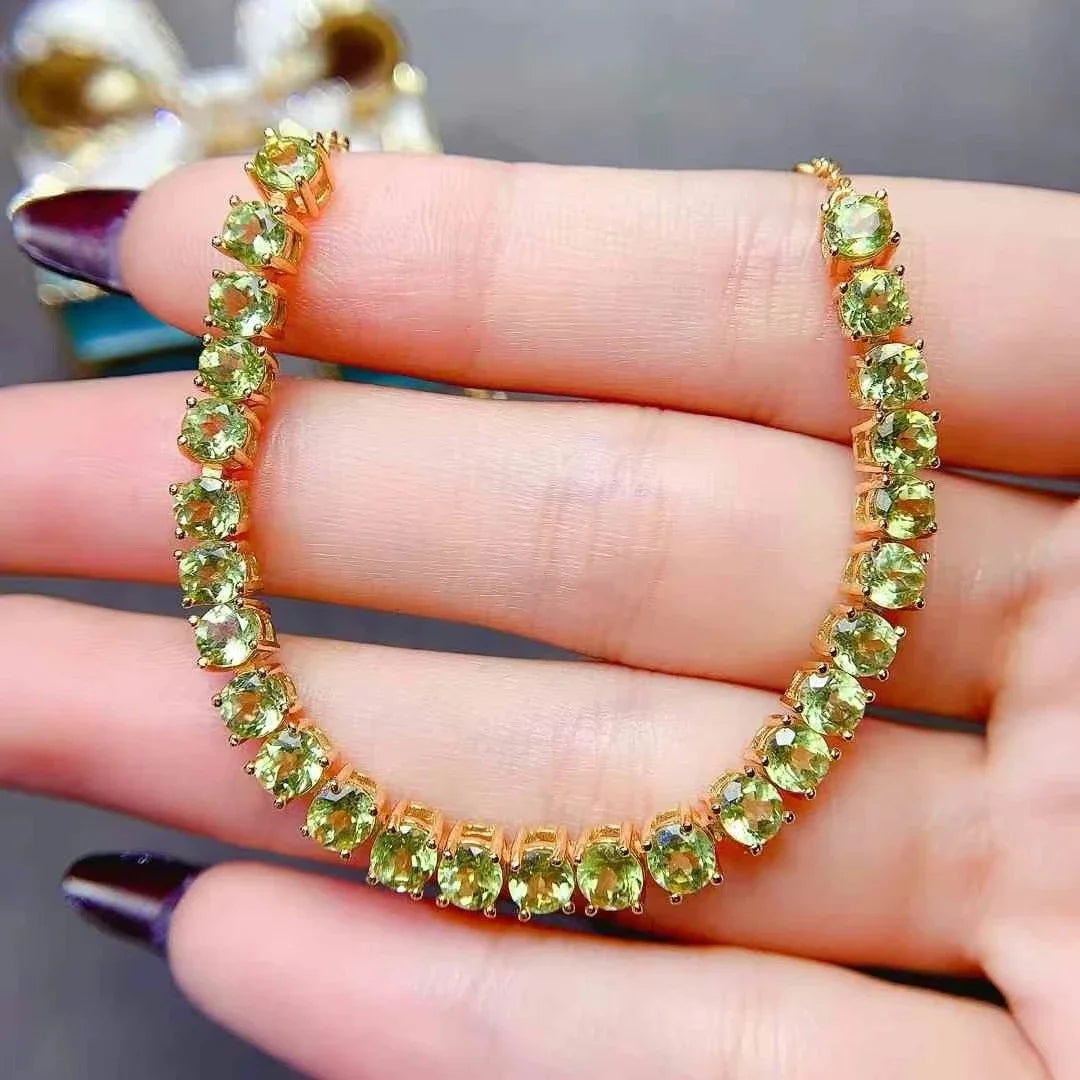 Classic 925 Silver Gemstone Bracelet 26 Pieces 4mm Natural Peridot Bracelet 18K Gold Plated Peridot Silver Jewelry