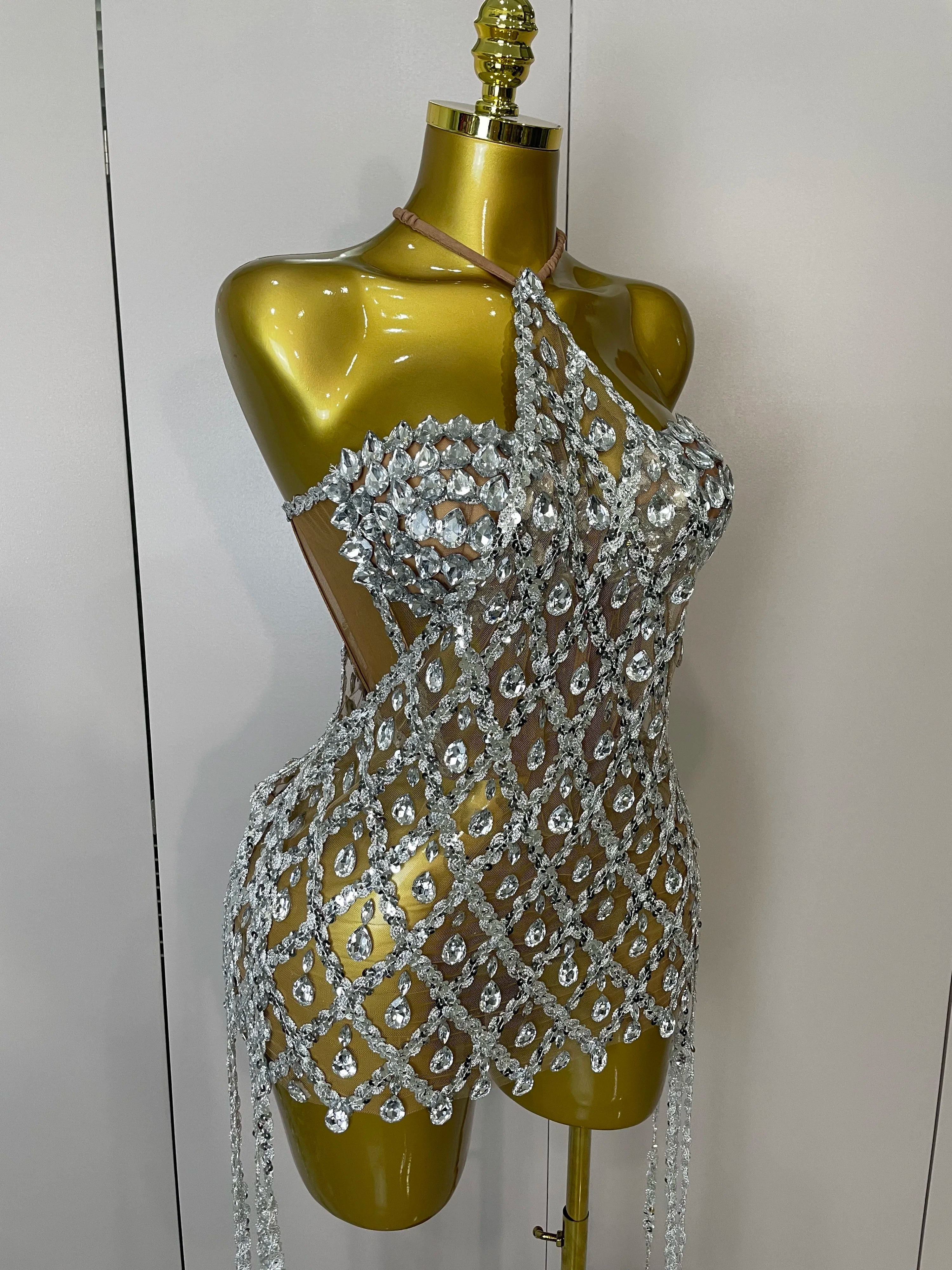 Sparkly Sequin Diamond Mesh 2-Piece Dress Set – Sexy Sheer Evening Partywear