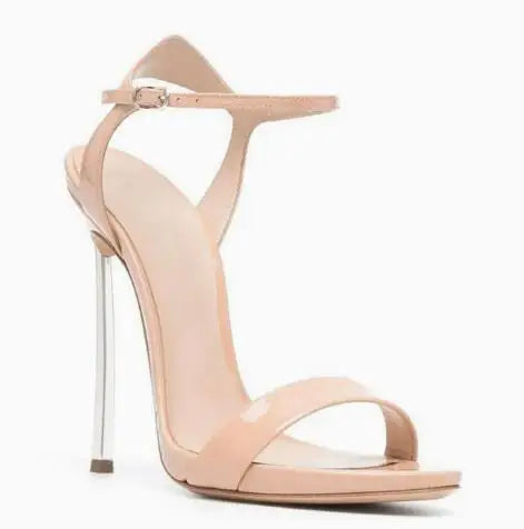 Nude & Black Patent Leather Stiletto Sandals