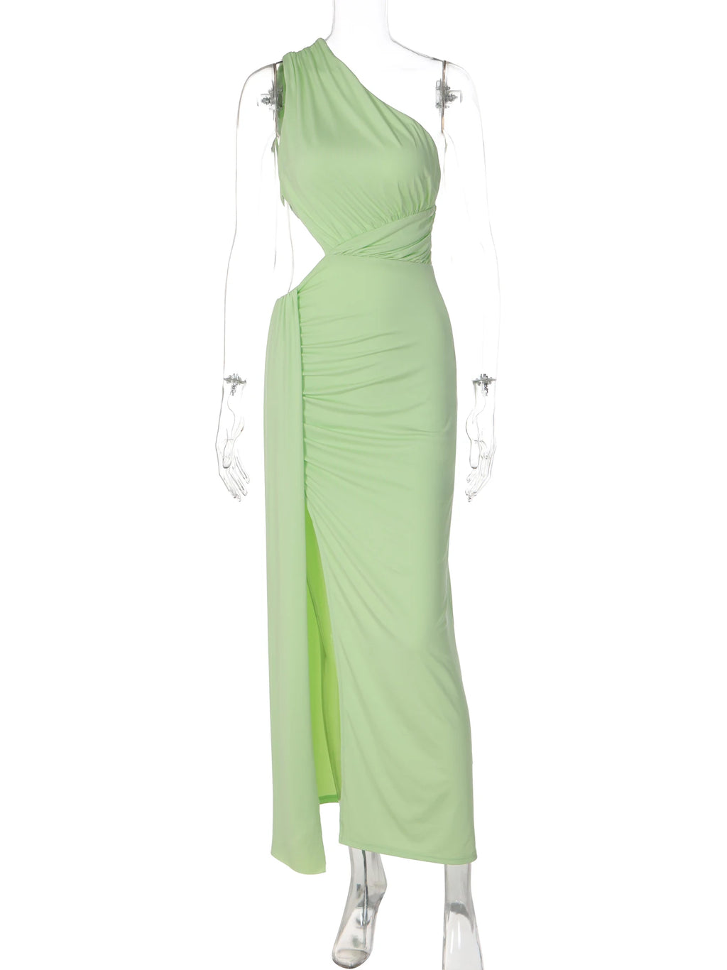 Hugcitar One Shoulder Ruched Hollow Out Sexy Maxi Dress