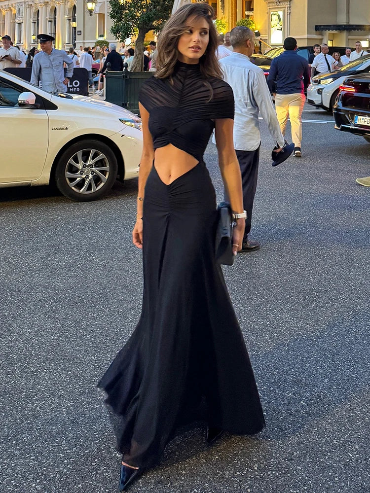 Mozision O-Neck High Waist Long Dress