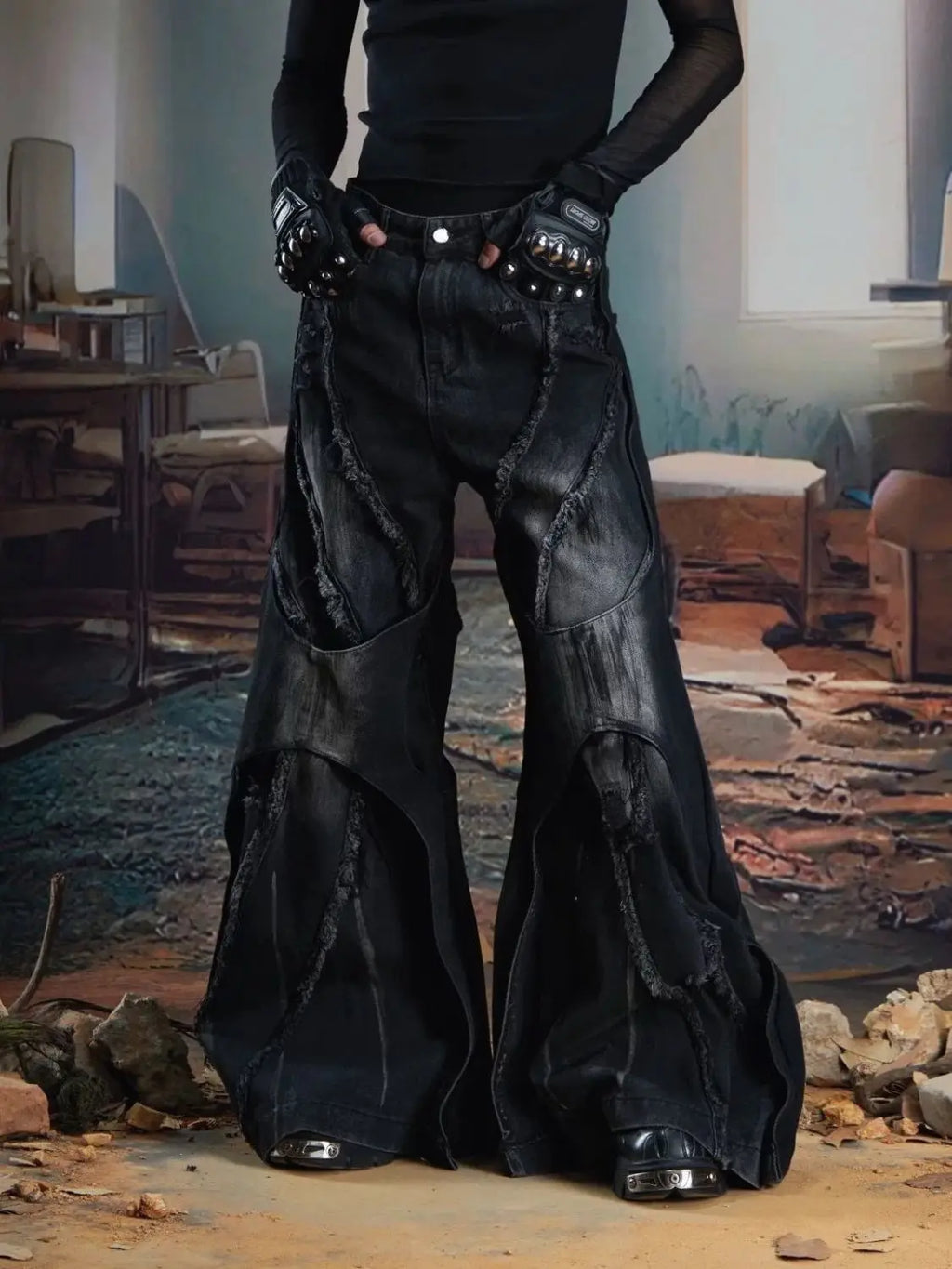 Double-Layered Wide-Leg Jeans Sweatpants