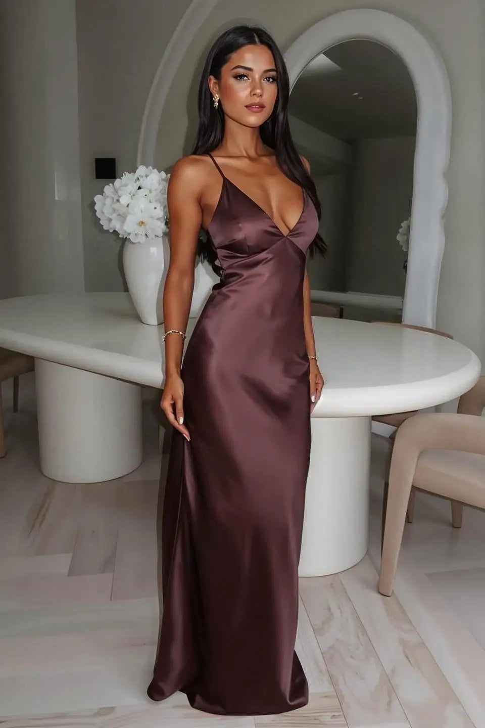 Strapless V-Neck A-Line Maxi Dress
