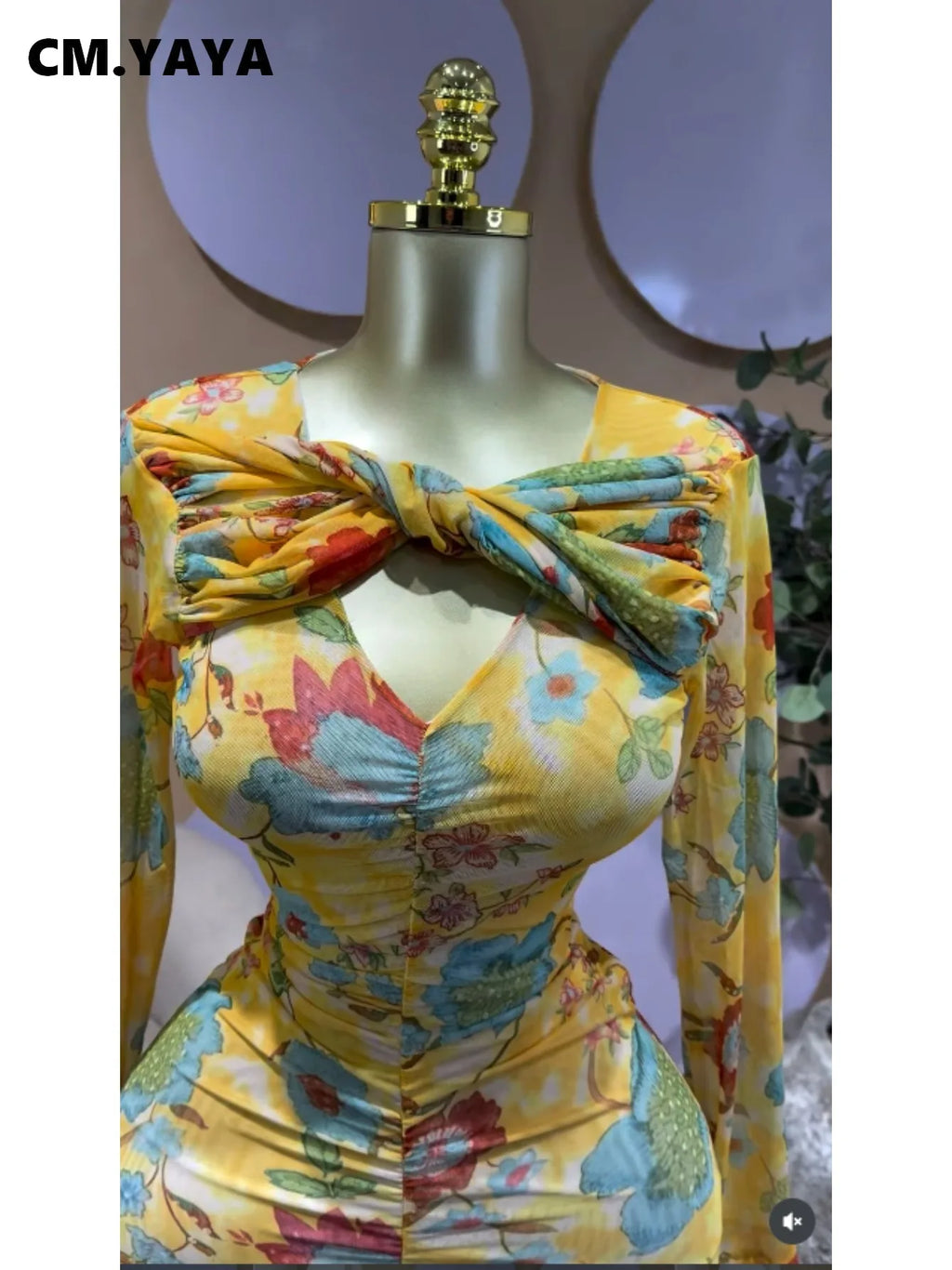 Tie-Dye V-Neck Flare Sleeve Mesh Dress