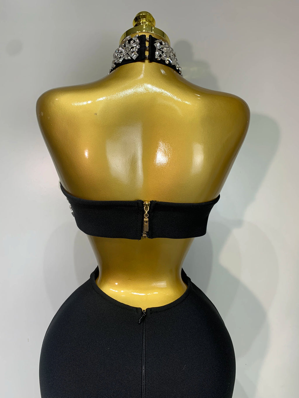 Backless Sparkly Crystal Black Bandage Dress